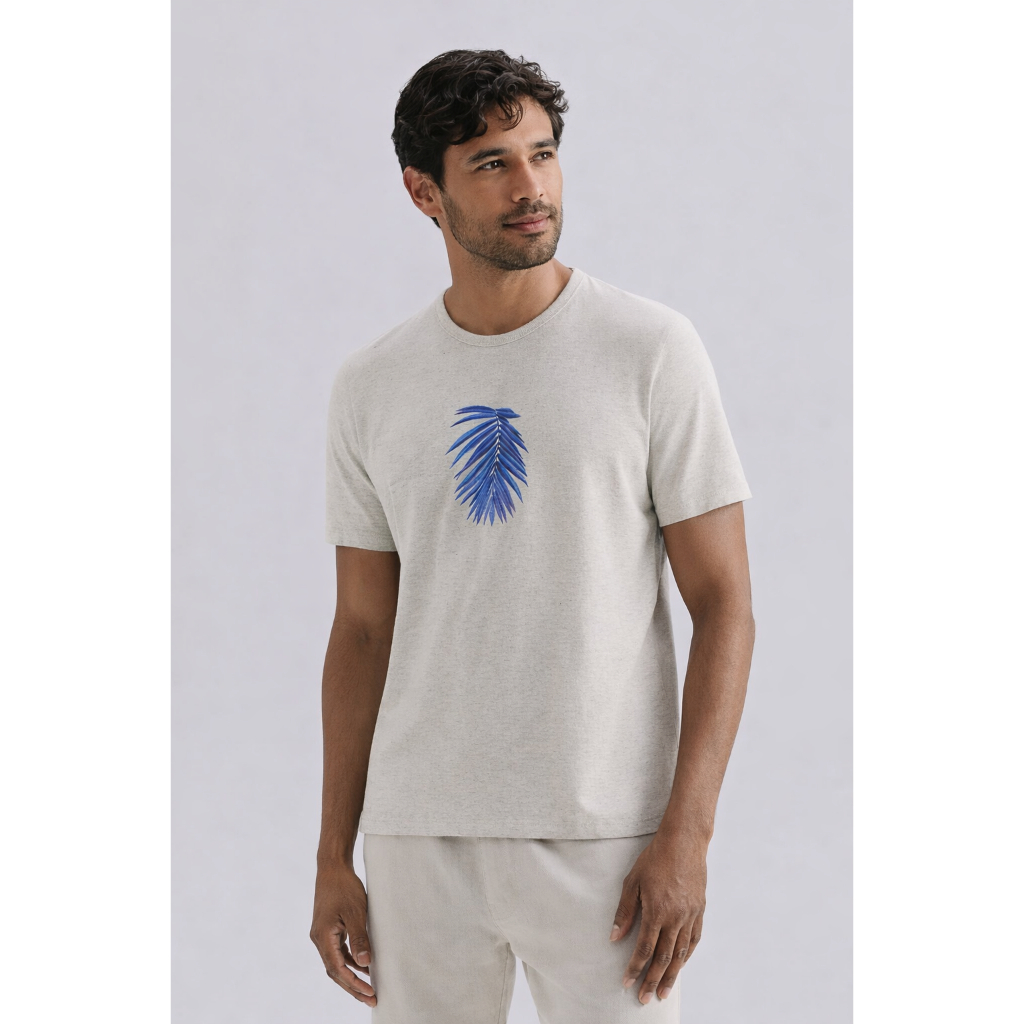 Camiseta Hering Original Masculina Folha Palmeira Algodão com Linho Tamanho M