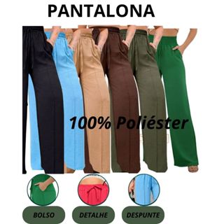 Calça Pantalona  Feminina Com Bolso Cintura Alta Chic em Oferta na Shopee