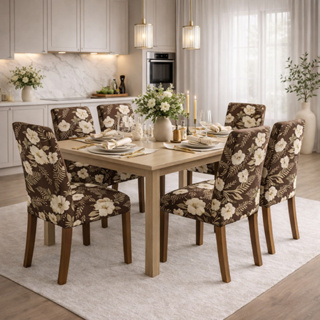 Capa de Cadeira Kit 6 Lugares Tecido Premium Ajustável Estampada em Oferta na Shopee