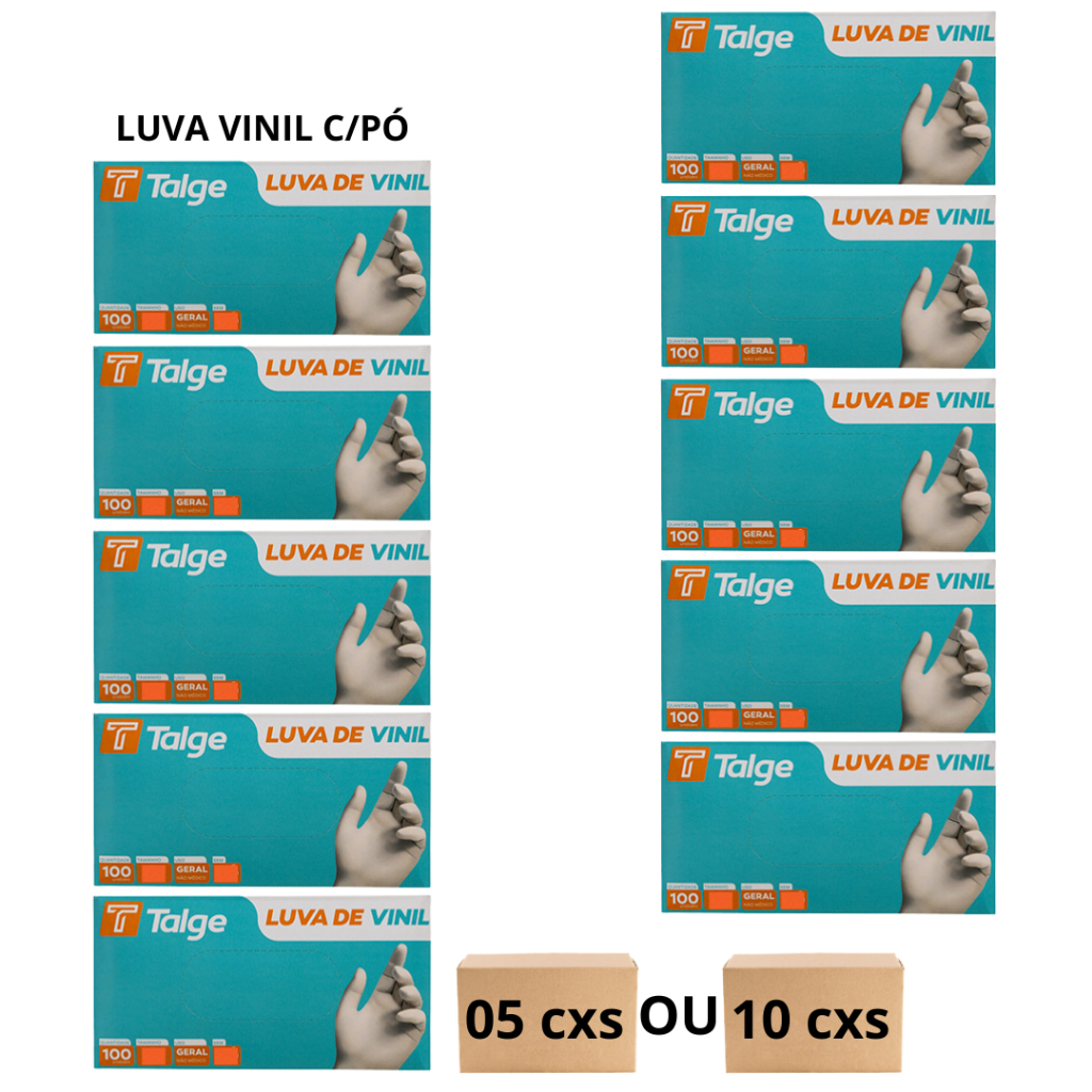 Kit 05 ou 10 Caixas de Luva de Vinil Com Pó Talge