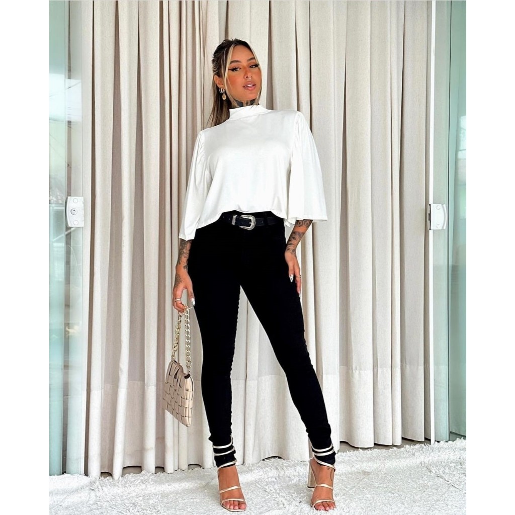 blusa com manga no tecido viscolaicra varias cores