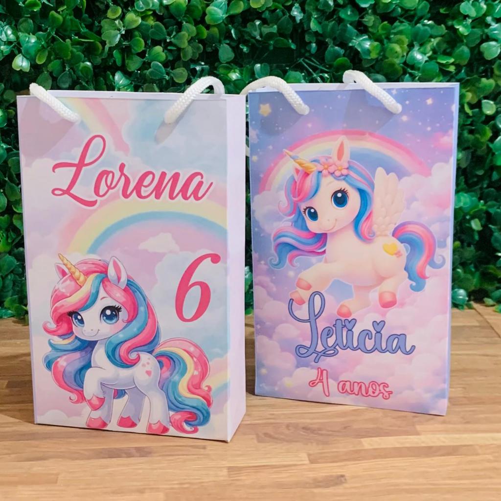 Sacolinha Personalizada Unicórnio menina Infantil -Festa Lembrancinhas Mimos Aniversário – To