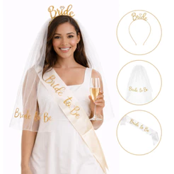 Kit Completo Casamento Noiva Véu Faixa Tiara Prata Bride to be Rose Despedida de Solteira Festa Chá de Lingerie Dourado