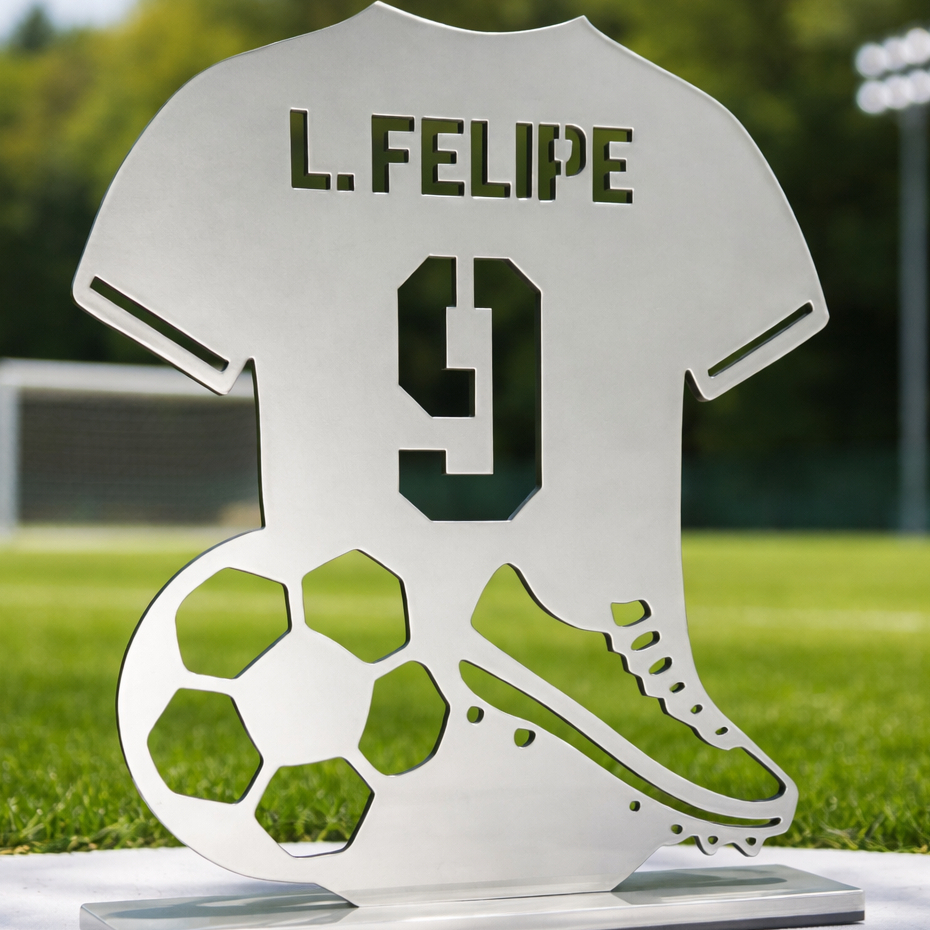 Troféu de Futebol Personalizado Acrílico MDF  Modelo Camisa, Bola e Chuteira com Nome e Número