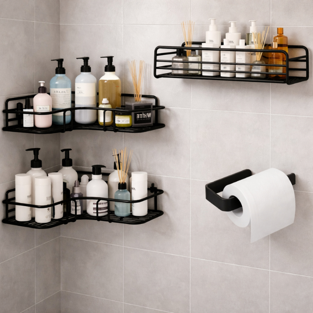 Kit 4 Prateleiras Suporte Com Alto Adesivos Para Parede Banheiro Cozinha lavanderia Shampoo E Sabonete