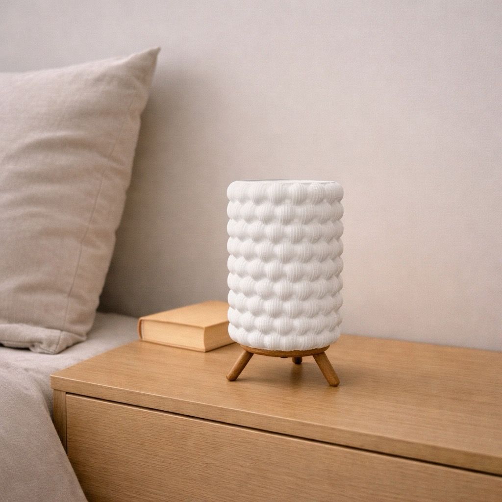 Luminária 3D Minimalista de Mesa | Abajur Pequeno a Pilha com Vela LED | Luz Aconchegante| Ideal para Quarto e Sala