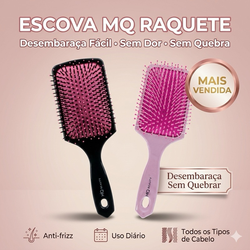 Escova de Cabelo Raquete Almofadada MQBeauty - Basic Racket