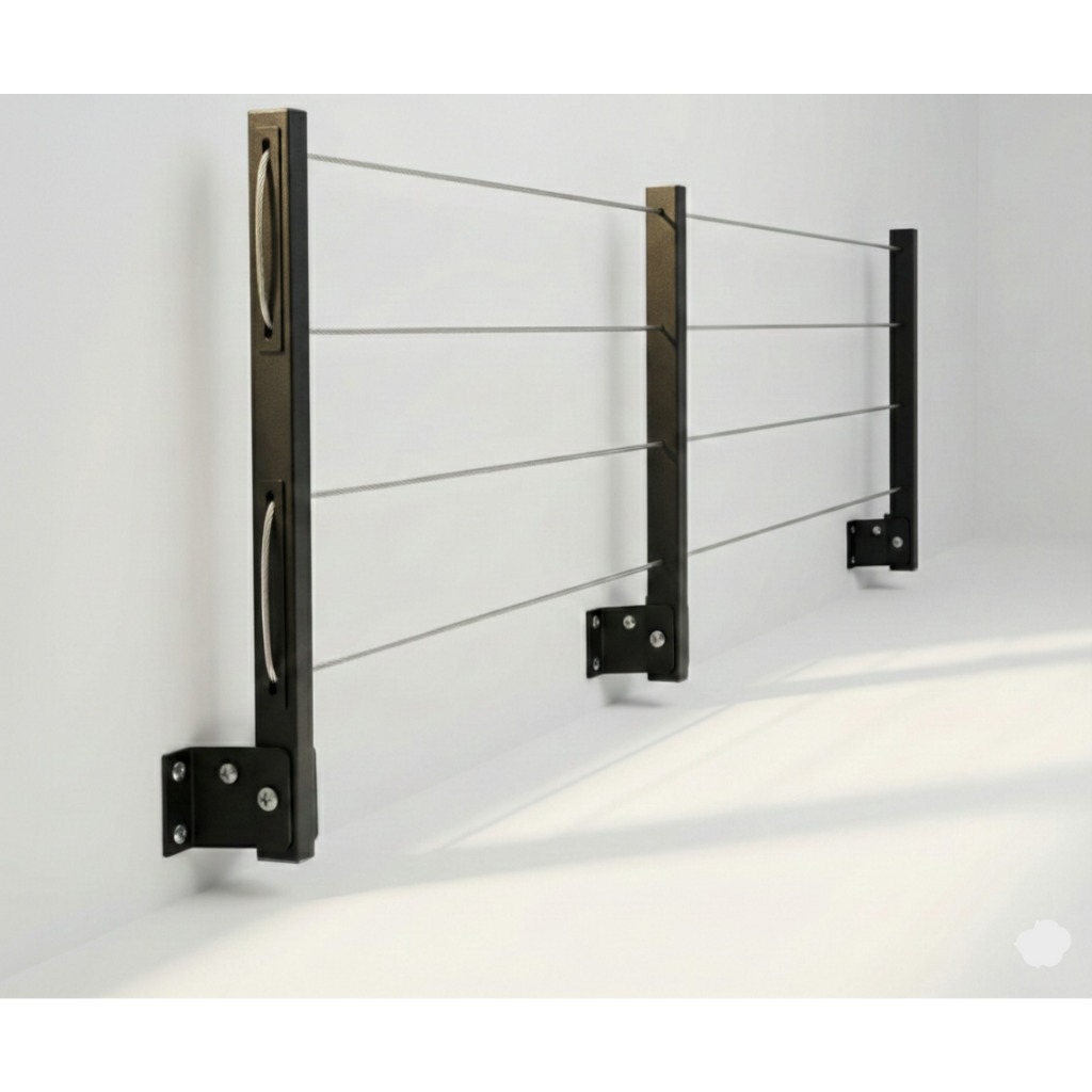 Varal Retrátil De Roupa Para Parede Muro Apartamento Casa 3 hastes Até 8 metros Com kit de montagem