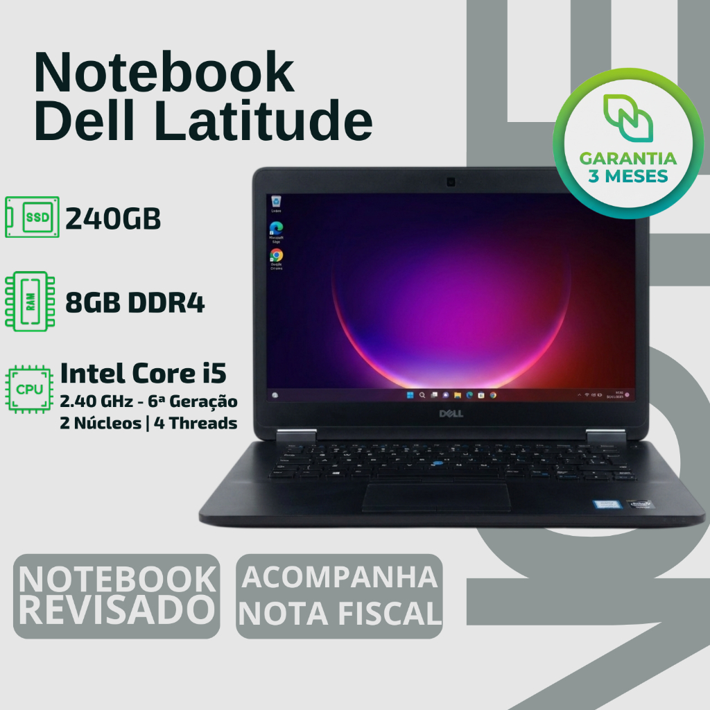 Notebook Dell 14 | Core I5 Vpro 6a Ger| Ssd 240gb | Ram 8gb - CORPORATIVO PLANILHAS DOCUMENTOS OFFICE FACULDADE EAD AULA