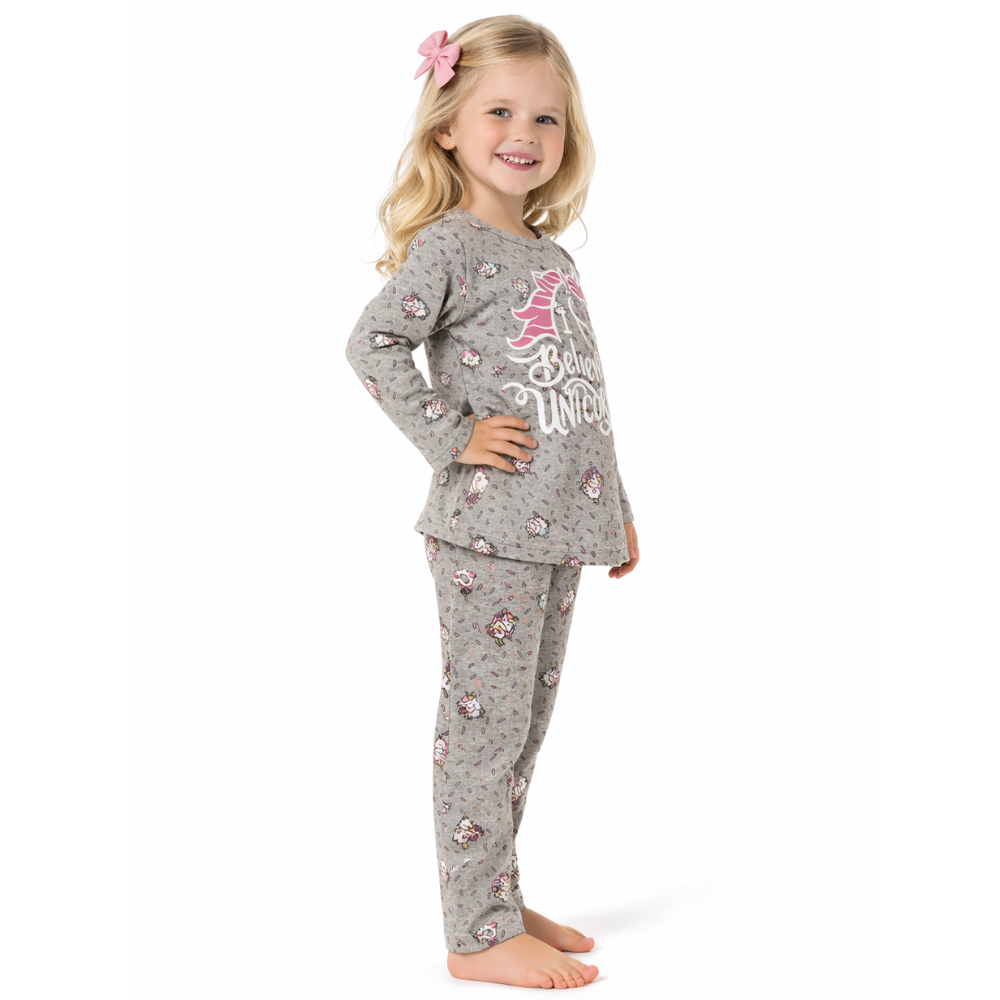 Pijama Infantil Menina Manga Comprida Tamanho De 2 A 6 Anos Dormir Unicornio