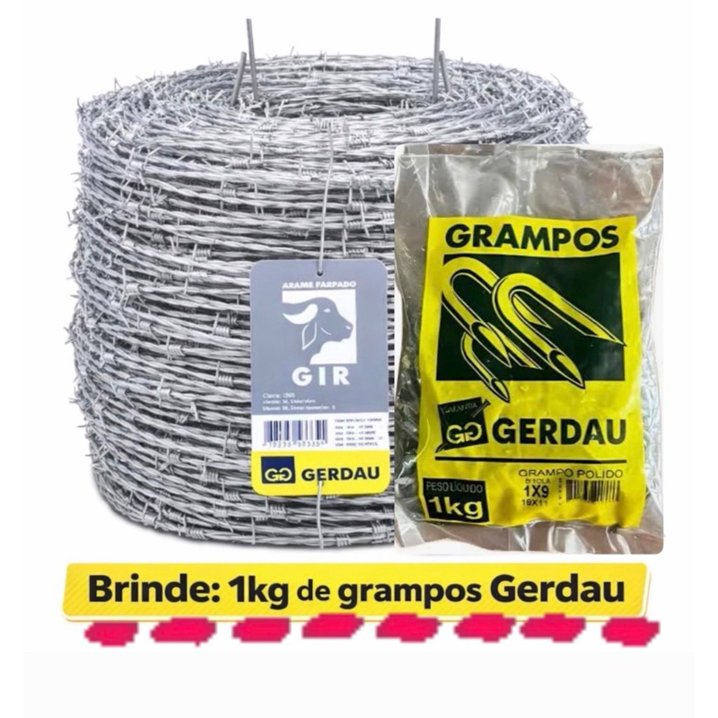 Arame de cerca Farpado Gerdau 100 Metros Gir + 1kg grampo