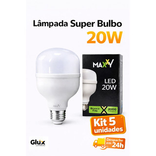 10 Unidades Lâmpada LED Super Bulbo 20w Alta Potencia E27 Bivolt Luz Branca 6500k Muito Forte Grande Potente