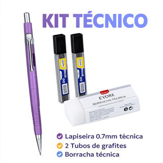 Kit Lapiseira 0.7mm Técnica + 2 Tubos de Grafite + Borracha Técnica em Oferta na Shopee