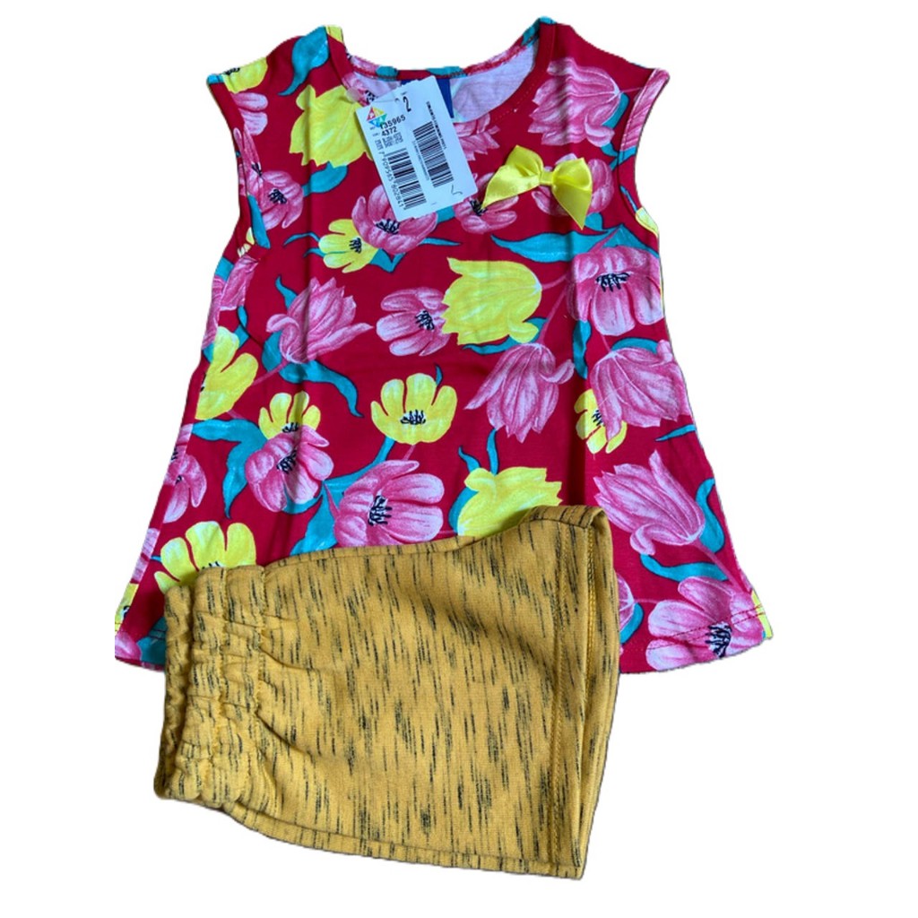 Conjunto infantil feminino verão Flores - Tamanho 2- menina - criança - bermuda+ regata