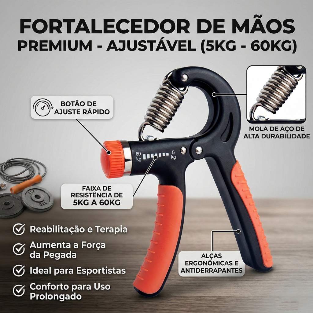 Hand Grip Mola Fisioterapia Com Ajuste 5kg A 60kg