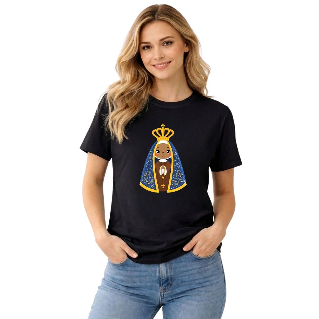 Camiseta Nossa Senhora Aparecida Mini Católica Algodão Premium Unissex