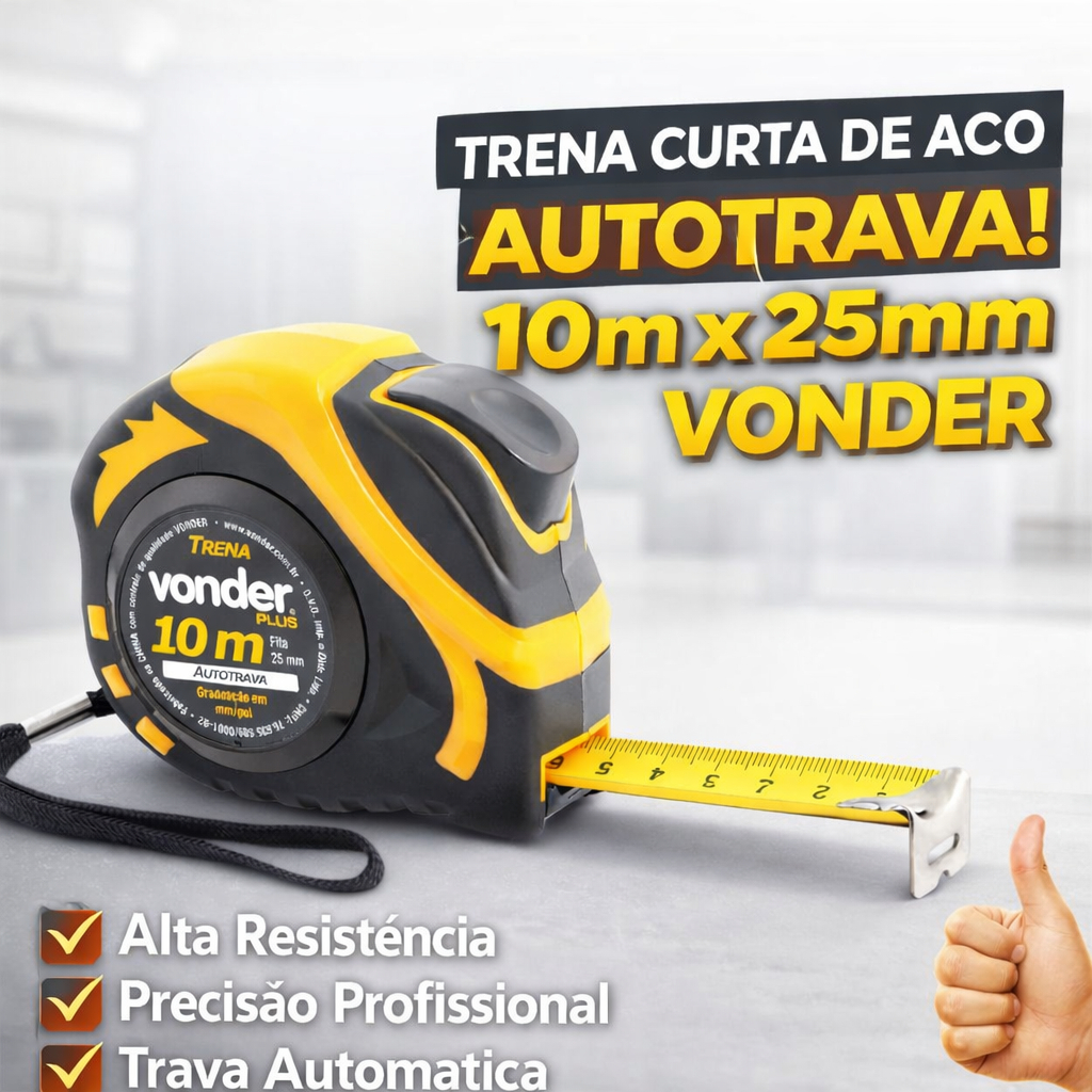 Trena Vonder Autotrava em Aço Profissional e Resistente 10 m x 25 mm Emborrachada em Oferta na Shopee