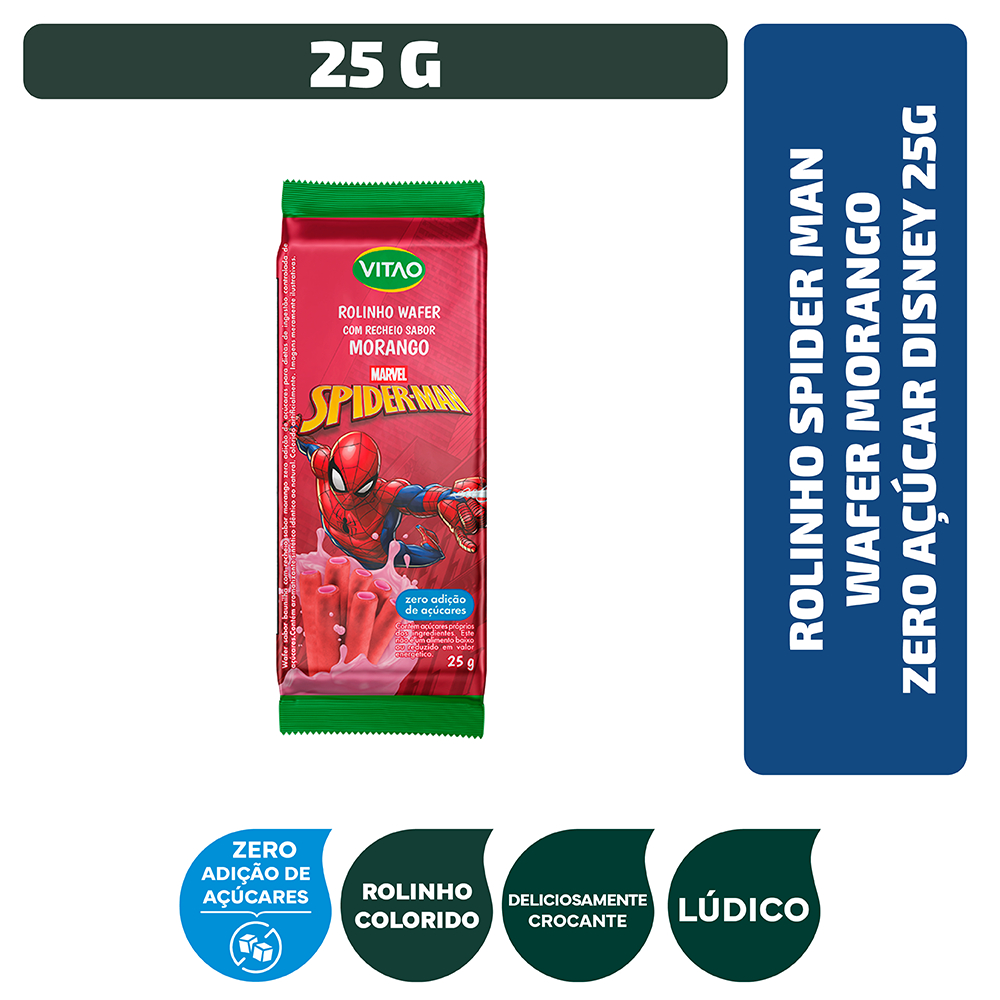 Rolinho Spider Man Wafer Morango Zero Açúcar Disney 25g em Oferta na Shopee