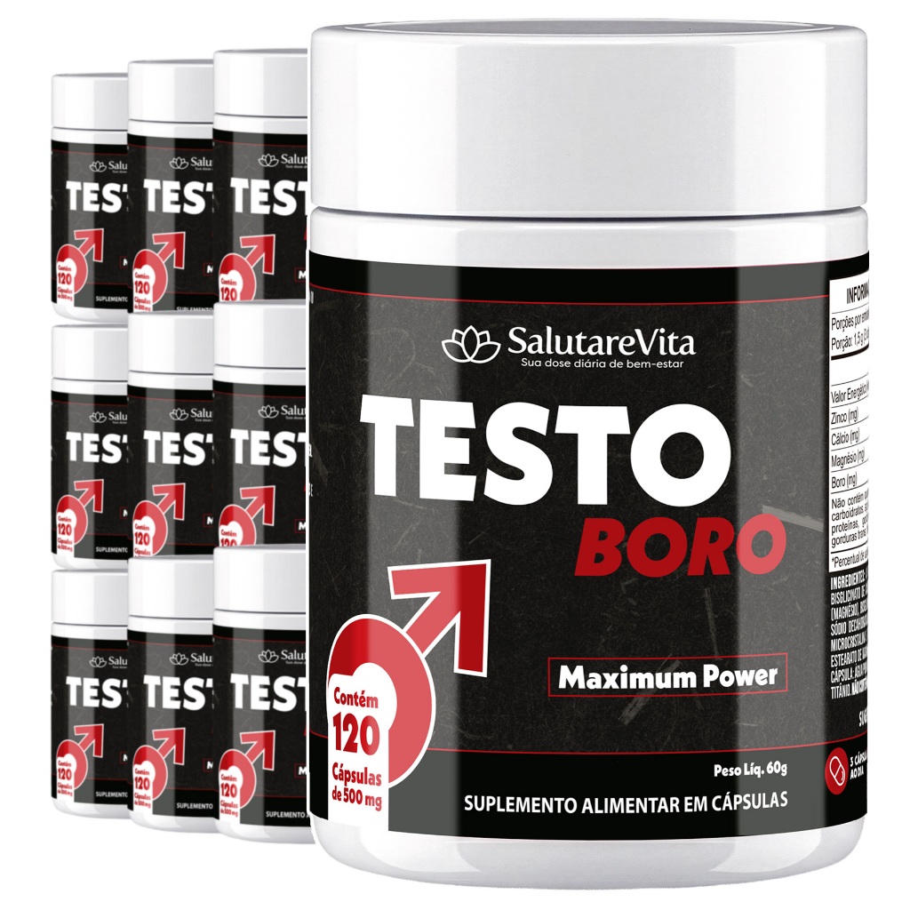 10x Testo Boro Power 120caps 500mg Magnesio Zinco Calcio Uso Diário Adulto Suplemento Alimentar