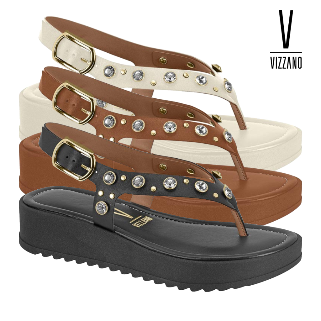 Sandália Feminina Vizzano Casual Flatform Tratorada Fivela Pedraria Brilho Confortável Original