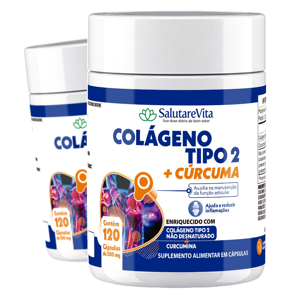 2x Colageno Tipo 2 c/ Curcuma Suplemento Articular com Curcumina e Colageno Não Desnaturado 120caps em Oferta na Shopee