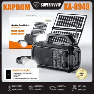 【Brasil Spot Sale】Bluetooth Rádio Portátil Recarregável Lâmpada de Emergência Analógico FM/AM/SW Placa Solar em Oferta na Shopee