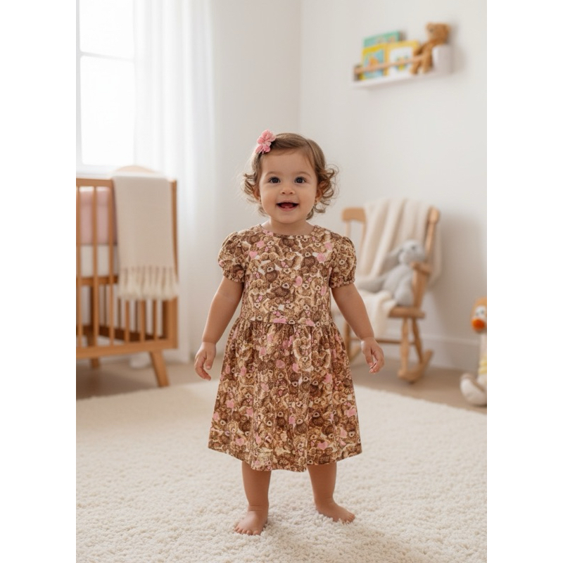 Kit Vestido Infantil Malha Estampado + Tapa Fralda | 0 a 12 Meses em Oferta na Shopee