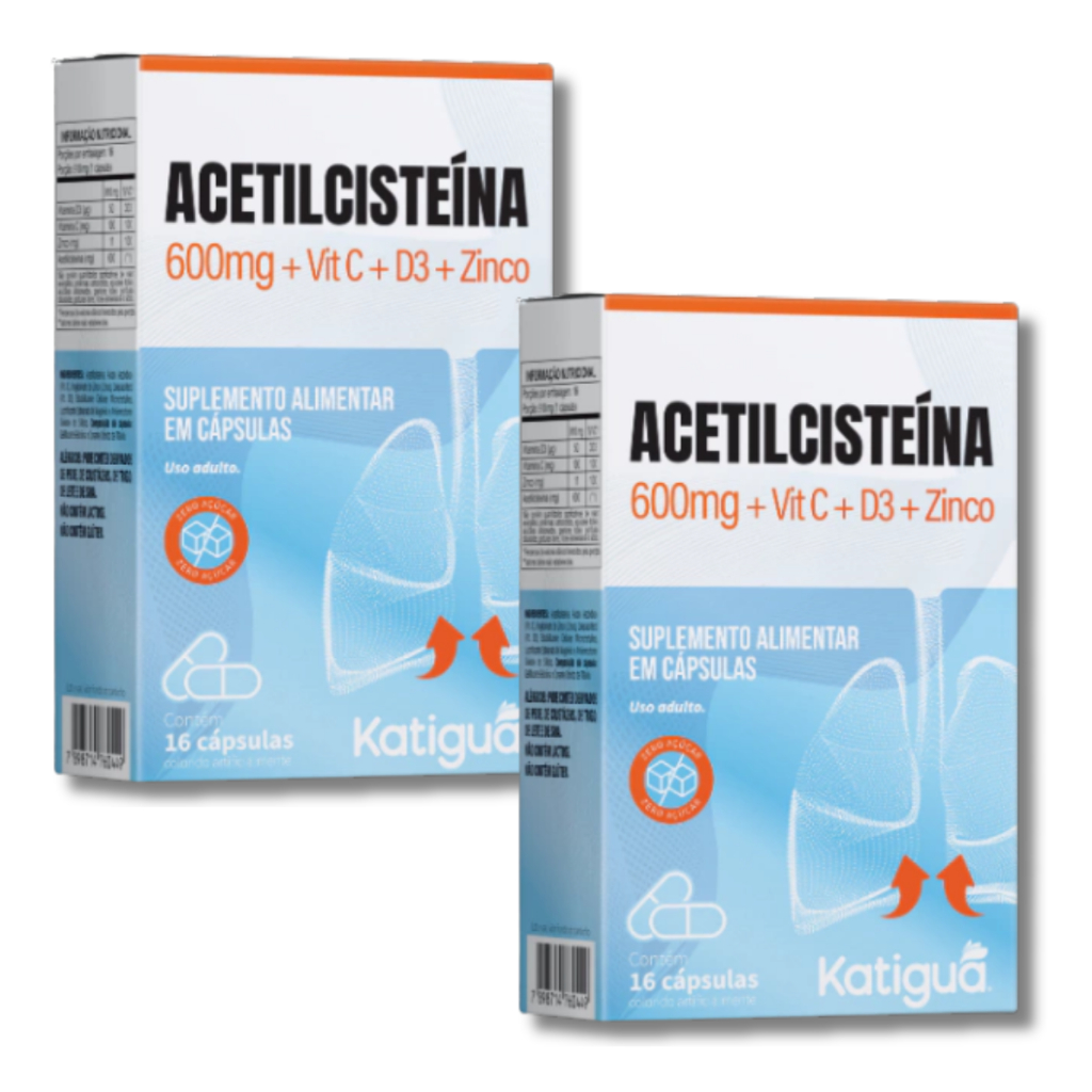Kit 2 Acetilcisteína Nac600mg+Zinco+Vit C+D3 16caps- Katiguá
