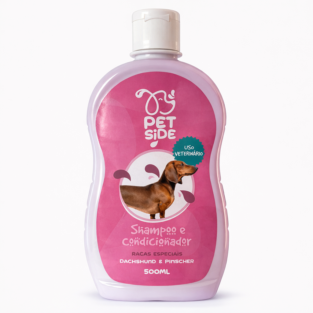 Shampoo e Condicionador Para Dachshund Salsicha e Pinscher PetSide 500ml Cachorro Banho Petshop