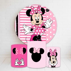 Kit Painel Redondo + Trio Capas Cilindro Sublimado 150x150 Completo Varios Temas 17 minnie