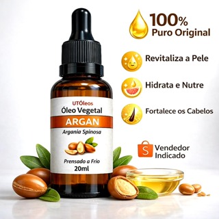 Óleo Vegetal de Argan 100% Puro 20ml Vidro Reduz Frizz em Oferta na Shopee