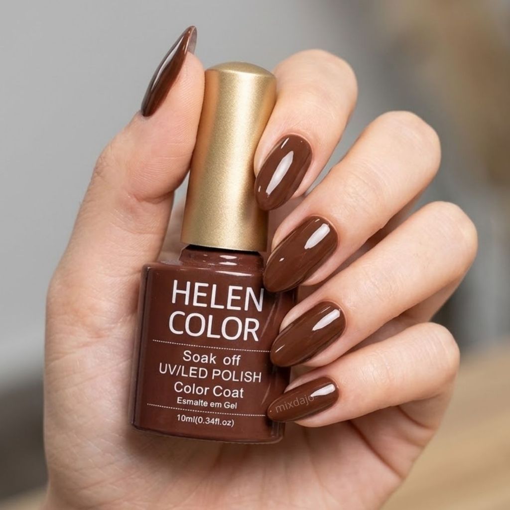 Esmalte em gel Marrom chocolate quente Helen Color Soak Off marrom escuro Telha
