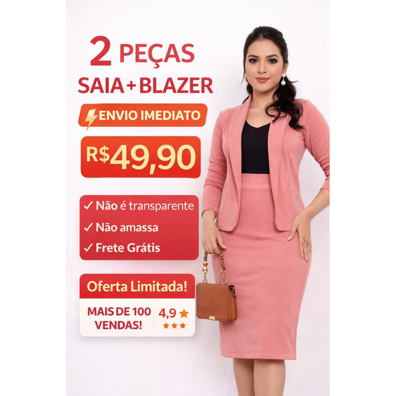 Conjunto Feminino Moda Evangélica Saia Midi + Blazer em Malha Crepe Social Elegante em Oferta na Shopee