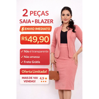 Conjunto Feminino Moda Evangélica Saia Midi + Blazer em Malha Crepe Social Elegante em Oferta na Shopee