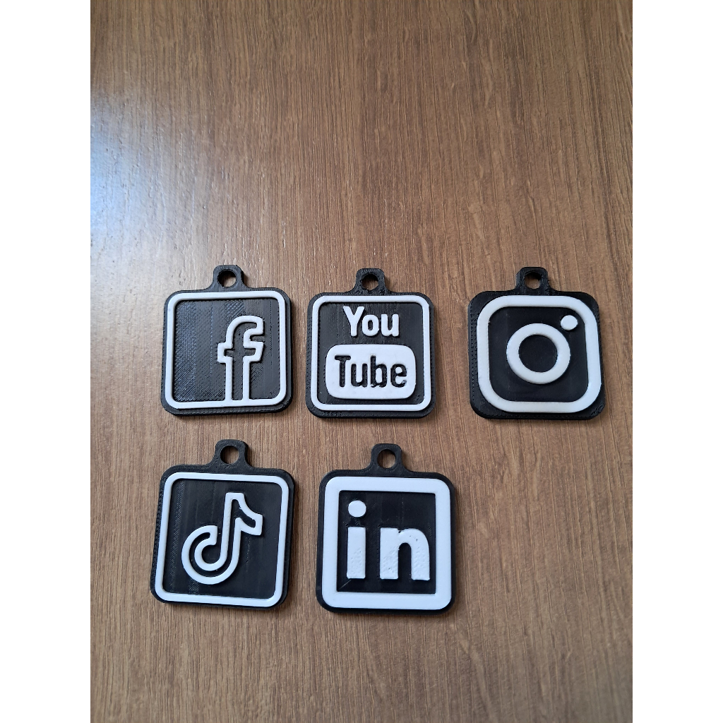 Kit Chaveiros Redes Sociais em Impressão 3D – Instagram, Facebook, YouTube, TikTok e LinkedIn