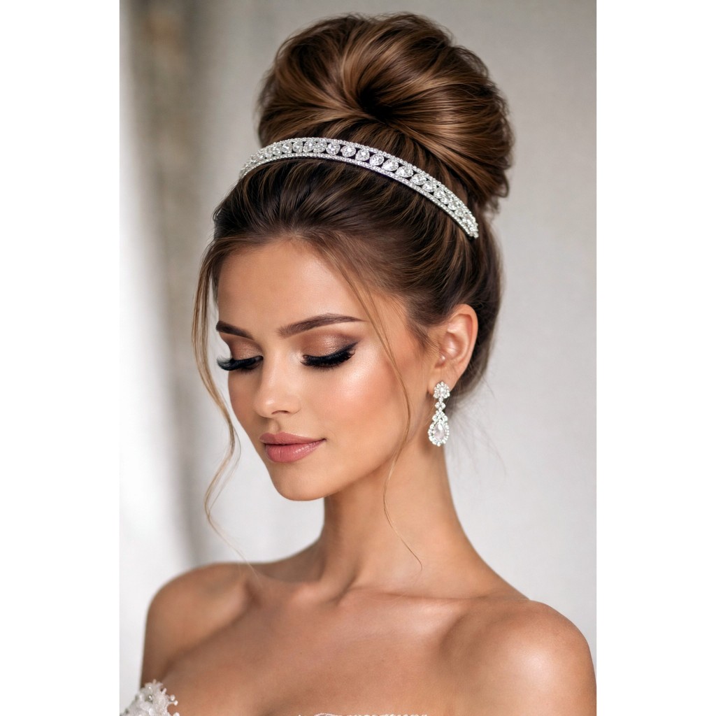 Tiara Porta Coque Coroa Zircônia Prata Prateado Para Penteado Noiva Casamento Festa de 15 Anos Luxo