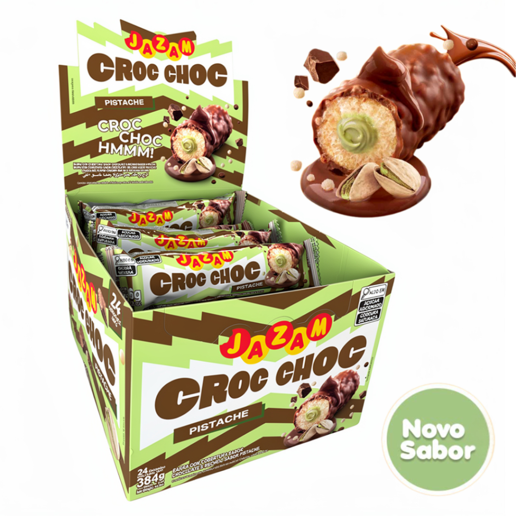 Croc-Choc Pistache 384g | Barra Crocante com Cobertura e Recheio | Sabor Pistache