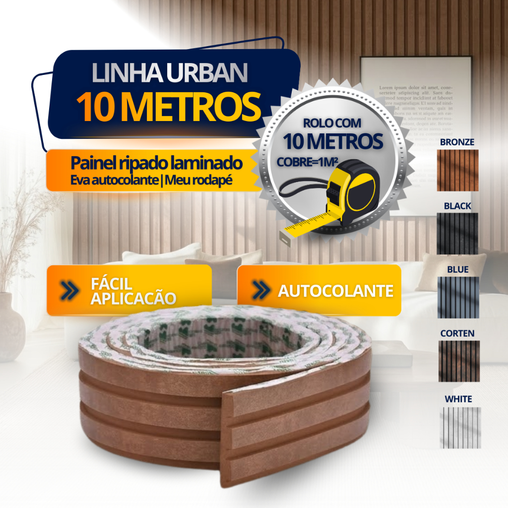 Painel Ripado Meu Rodapé Urban 5 cores EVA Rolo 10 metros/cobre 1 m² Adesivo Autocolante Decorativo em Oferta na Shopee
