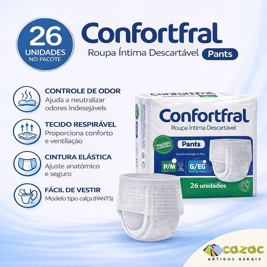 Fralda Calcinha Cueca Geriátrica Confortfral Adulta Incontinência Pacote Econômico G/EG P/M 26Un