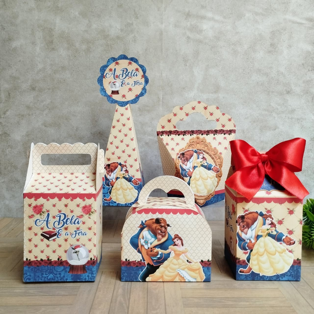 30 CAIXINHAS PERSONALIZADAS A BELA E A FERA -PERSONALIZADO PEGUE E MONTE-LEMBRACINHA- FESTA INFANTIL