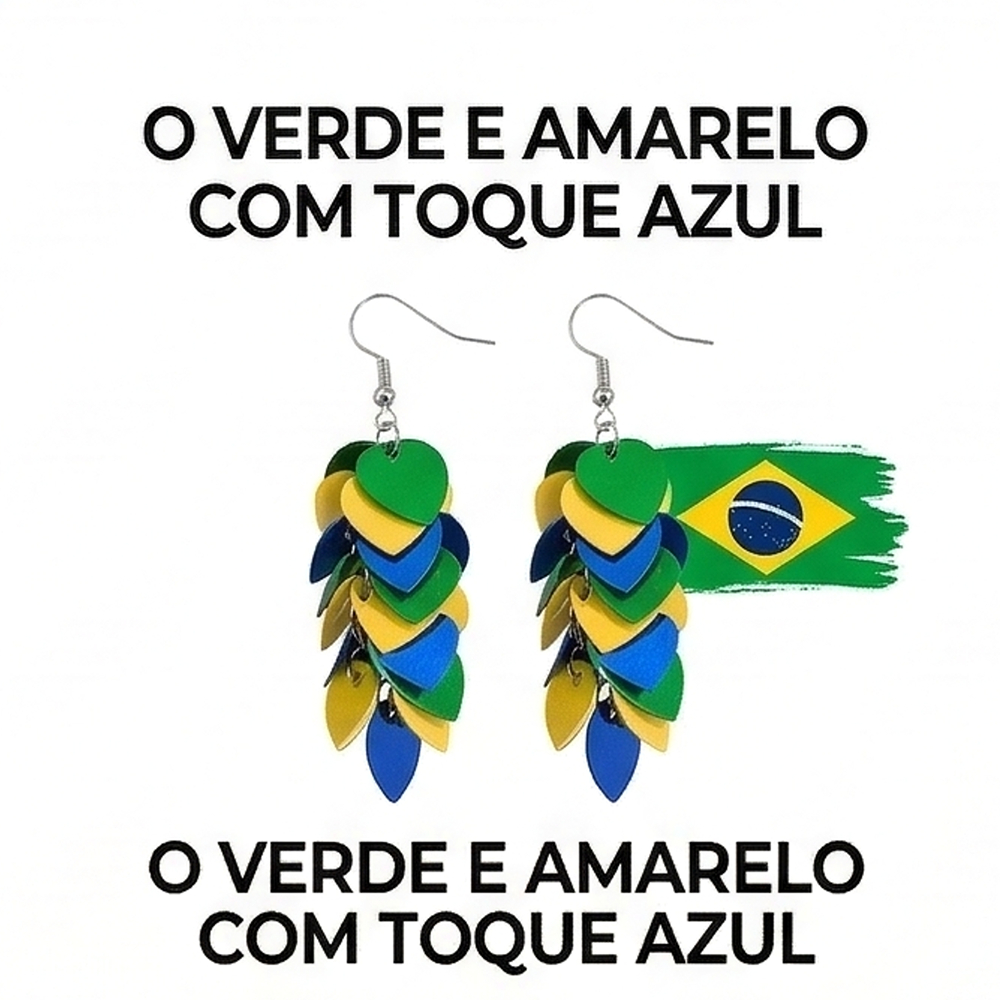 Brinco Feminino Cascata Verde E Amarelo Copa Do Mundo 2026 Super Leve Torcida Brasil Rumo Ao Hexa