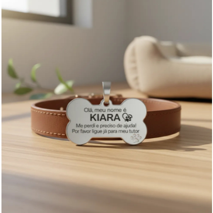 Plaquinha Pingente Tag Idendificação Pet Cachorro Cães Gatos Gravado Nome Personalizada Aço inoxidáv