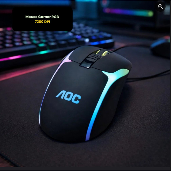 Mouse Gamer AOC Rgb 7200 Dpi Sensor Alta Precisao USB Gamer Preto