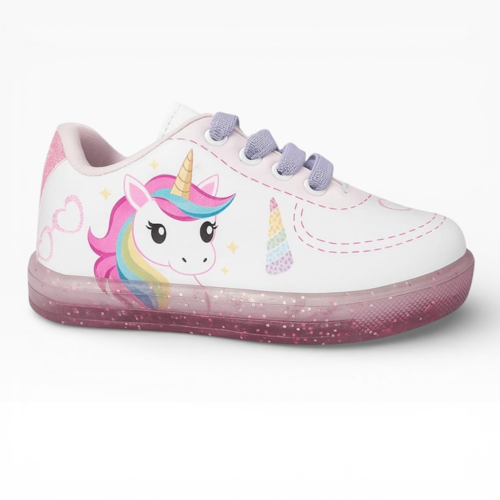 Tênis Infantil Feminino Unicórnio Tralala Original Confortável Com Glitter Cadarço Elástico Fofo