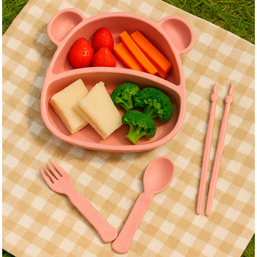 Kit alimentação bebê Prato infantil formato ursinho Utensílios de Kit alimentação  alimentação infantil