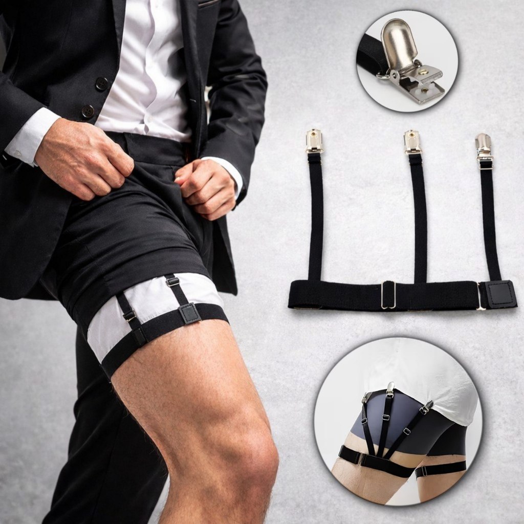 Par Cinta Liga Suspensório Segura Camisa Social Invisivel Prendedor Ajustável Masculino| Kit 2 Peças | Evento, Casamento