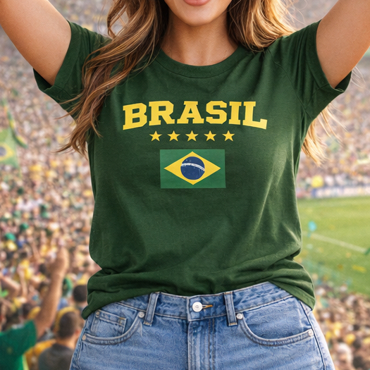 Camiseta Brasil Copa do Mundo Estilo Torcida Clássica Algodão Premium 30.1 Presente