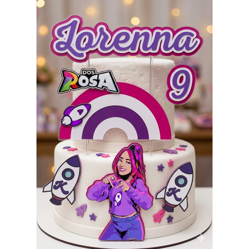 Topo/topper de bolo katlen dos rosas . Ketelen irmã emily vick. Personalizado com nome e idade