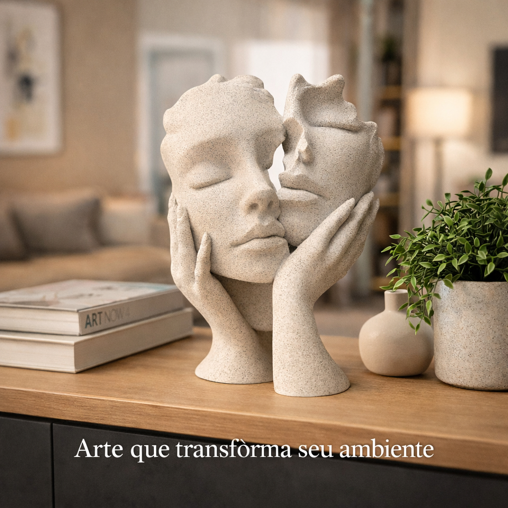 Escultura Decorativa Rostos Abstratos Dourado | Estátua Moderna Arte Contemporânea Decoração Luxo Sala Quarto Escritório