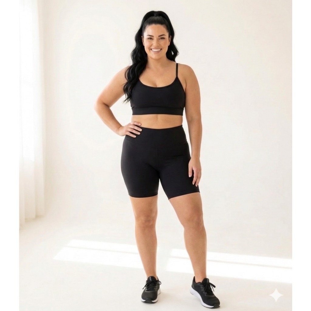 Conjunto Academia Plus Size Top Alcinha Fina  Bermuda Short Moda Feminina Academia Fitness G1 ao G3